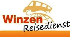 Logo von Winzen Reisedienst mit Bus über Weltkugel, Text in Rot und Schwarz.