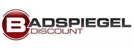 Logo von "Badspiegel Discount" mit einem roten Kreis um das "B".