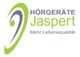 Logo von Hörgeräte Jaspert in Grün und Blau mit dem Slogan "Mehr Lebensqualität".