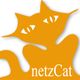 Orangefarbene Katze mit stilisierten Augen, der Text "netzCat" ist unten im Bild.