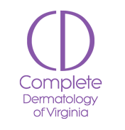Logo of Complete Dermatology of Virginia in purple text with a stylized “CD” above.