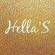 Texto "Hella'S" en fondo dorado brillante.