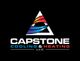 Triangle logo with red and blue swirl, text: Capstone Cooling & Heating LLC.