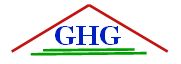 Logo mit den Buchstaben "GHG", rotem Dach und grüner Linie darunter.