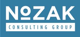 Logo of Nozak Consulting Group with white text on a blue background.
