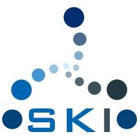 Logo mit blauen Kreisen in Form eines Dreiecks und dem Schriftzug "SKI" darunter.