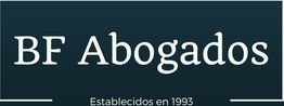 Imagen del logo "BF Abogados", establecidos en 1993, con fondo oscuro.