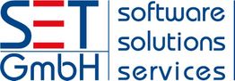 SET GmbH Logo mit den Worten "software, solutions, services".