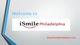 Welcome to iSmile Philadelphia logo with website URL on a geometric background.