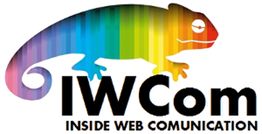 Logo di un camaleonte multicolore sopra il testo "IWCom Inside Web Communication".