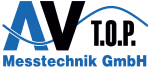 Logo der AV T.O.P. Messtechnik GmbH in Blau und Schwarz mit einem Wellensymbol.