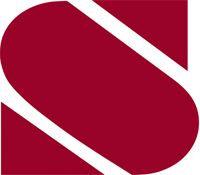 Rotes, abstraktes S-Logo auf weißem Hintergrund.