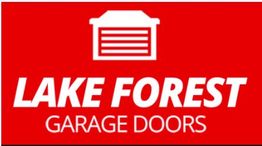Red logo for "Lake Forest Garage Doors" with a white garage icon above the text.