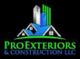 Logo of Pro Exteriors & Construction LLC with rooftops and city buildings above the text.