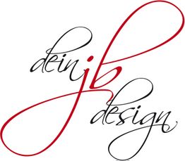 Schwarzer und roter kalligrafischer Text "dein jb design" auf weißem Hintergrund.
