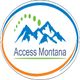 Logo with blue mountains, green dots, orange and blue arcs, and text: "Access Montana."