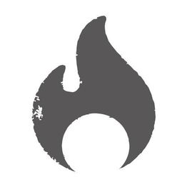 Ícono de una llama gris sobre fondo blanco, con un diseño minimalista y bordes desgastados.