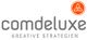 Logo von Comdeluxe mit dem Slogan „Kreative Strategien“ und einem orangefarbenen Symbol oben rechts.