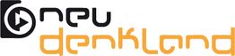 Schwarz-orange Logo mit den Worten "neu denkland" und einem stilisierten Pfeil im Buchstaben "n".