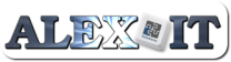 Logo mit Text "ALEX IT" und einem kleinen Schaltkreis-Design auf dem Buchstaben "X".