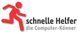Rotes Männchen läuft, daneben Text: „schnelle Helfer die Computer-Könner“.