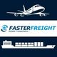 Plane and cargo ship icons above and below "FASTER FREIGHT: Reliable Transportation" text.