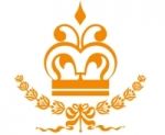 Gouden kroon boven rozenkrans, in sierlijke stijl.