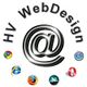 Logos von Webbrowsern umgeben ein großes @ und den Text "HV WebDesign".