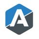 Sechseckiges Logo mit Buchstabe "A", oben blau, unten grau.