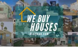 Collage of houses with text "We Buy Houses" and "diazjuan.com" in the center.