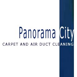 Logo for "Panorama City Carpet and Air Duct Cleaning" with blue design elements.