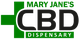 Green cross with "Mary Jane's CBD Dispensary" text in green and black.