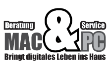 Logo: Beratung, Service, Mac & PC, Bringt digitales Leben ins Haus.