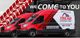 Red vans with "Tread Connection" branding and "We Come to You" slogan on a graphic background.