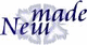 Text: "Neu made" vor einem blauen Blumensymbol.