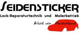 Seidensticker-Logo mit Text: "Lack-Reparaturtechnik und Malerbetrieb. Arbeit von Meisterhand".