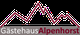 Logo mit stilisiertem Berg und Text „Gästehaus Alpenhorst“.