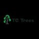 Logo with a stylized green tree and text "TC Trees" on a black background.
