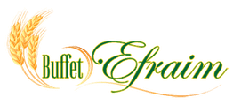 Logotipo dourado: "Buffet Efraim" com espigas de trigo ao lado.