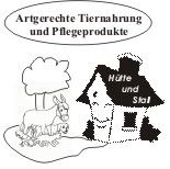 Gebäude mit "Hofe und Stall", Tierfamilie, und Text "Artgerechte Tiernahrung und Pflegeprodukte".