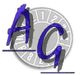 Buchstaben "AG" in Blau auf grauem Hintergrund mit Zahlen.