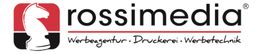 Logo von Rossimedia mit Schachpferd und Schriftzug "Werbeagentur · Druckerei · Werbetechnik".