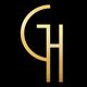 Logotipo dourado estilizado formado por letras "G" e "H" em fundo preto.