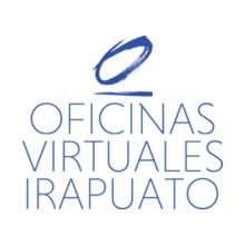 Logo de "Oficinas Virtuales Irapuato" en texto azul con un gráfico abstracto arriba.