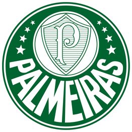 Emblema do Palmeiras, com fundo verde, letra "P" central e estrelas ao redor.