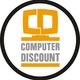 Logo con monitor stilizzato e scritta "COMPUTER DISCOUNT" in un cerchio nero.