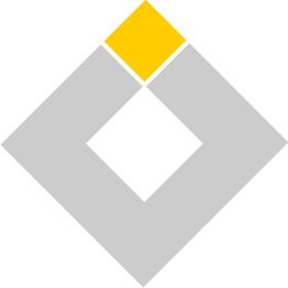 Graues Rautensymbol mit einem weißen Zentrum und einem kleinen gelben Quadrat oben.