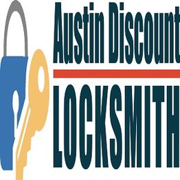 Lock and key logo with text: "Austin Discount Locksmith" in blue and orange.