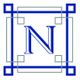 The image shows a decorative letter "N" framed by intersecting blue and gray lines.