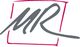 Graues "MR"-Logo in künstlerischer Schrift auf weißem Hintergrund mit rotem Rahmen.
